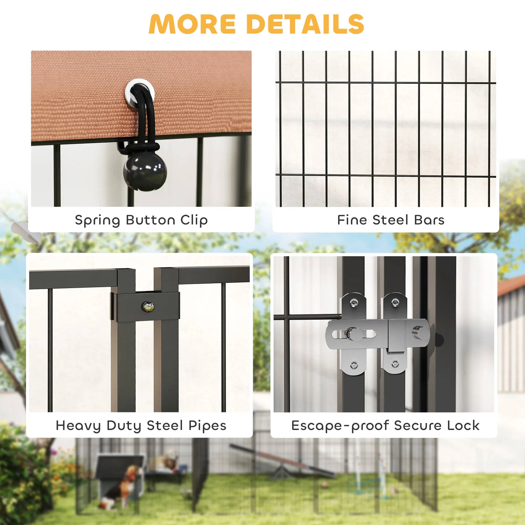 Dog Kennel Outdoor with Rotating & Adjustable Height Bowls