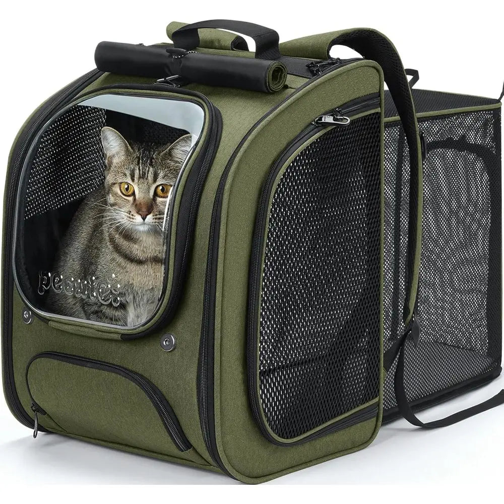 Expandable Large Breathable Cat Bubble Backpack Carrier, Ideal for Travel, Hiking, Shopping, and Vet Visits, Green