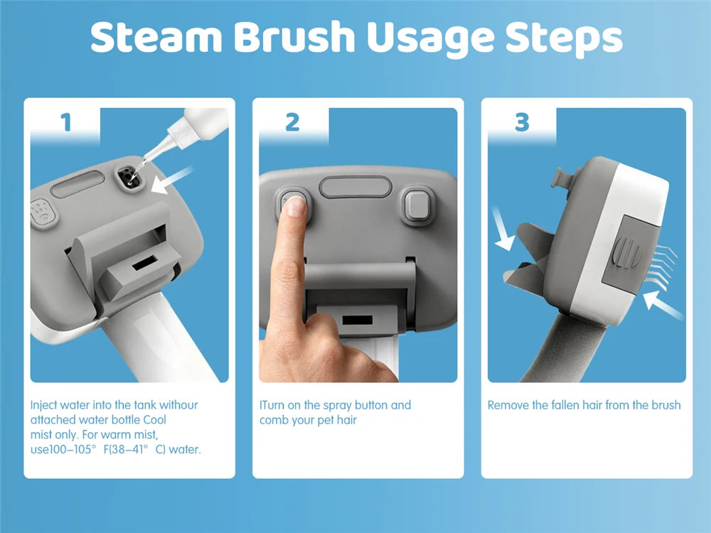 PAWIMOOD 3 in 1 Pet Steam Brush for Dogs Cats Spray Hair Removal Comb Self Cleaning 3 Swap Heads Grooming Dematting Deshedding