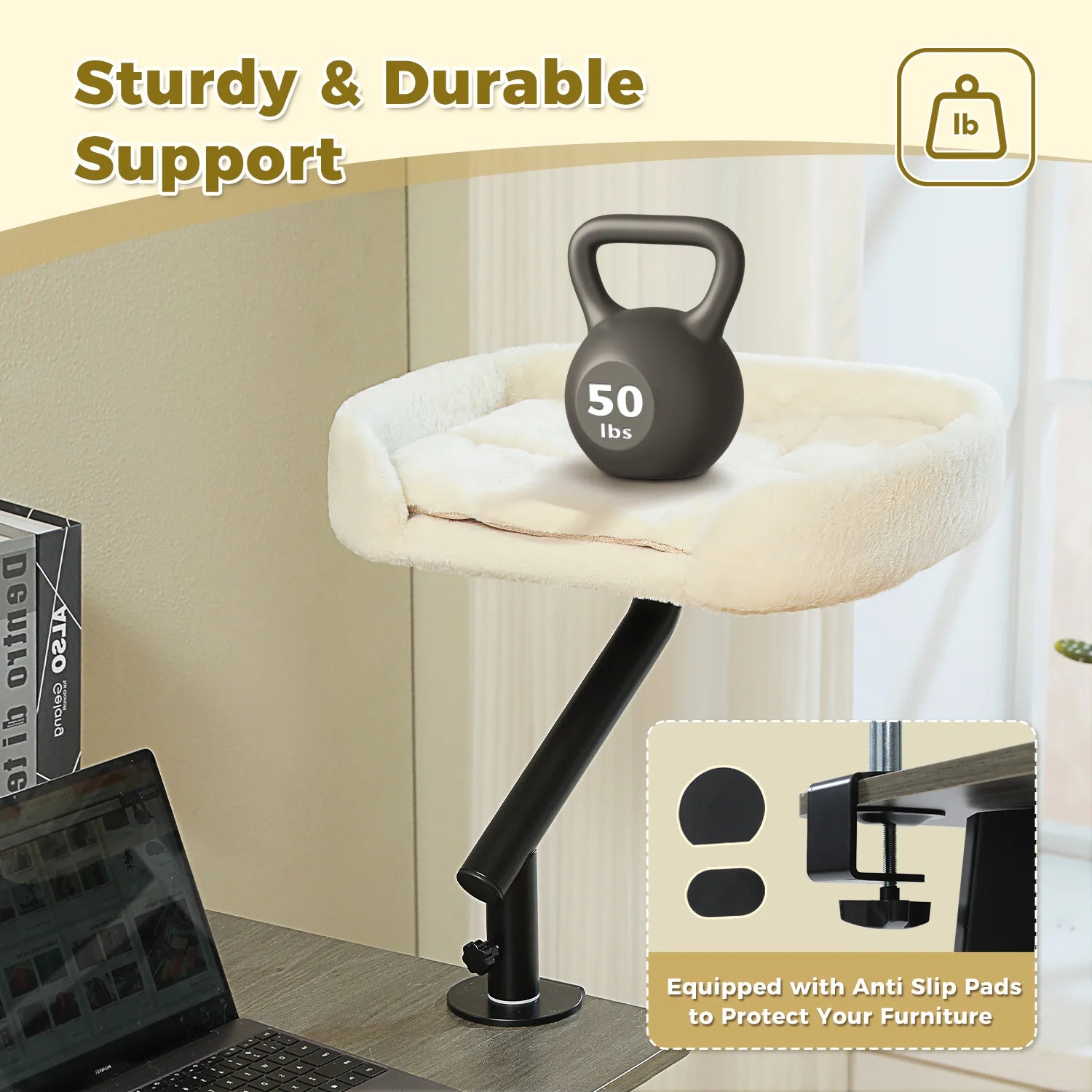 Cat Desk Bed, 360° Rotatable Cat Bed Stand for Indoor Cats, Adjustable Cat Basket, Cats Hammock for Table, Soft Cat Bed for Desk