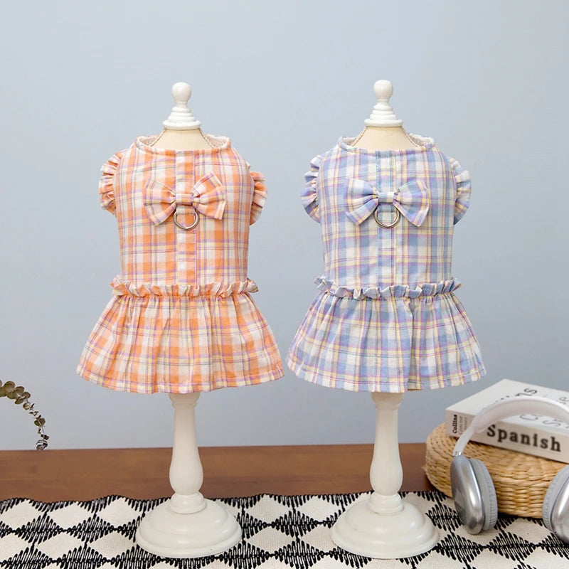 Dog Dress Summer Pet Clothes For Dogs Skirt Plaid Princess Dog Dresses Yorkie Clothes For Dogs Skirts Pet Cat Dress