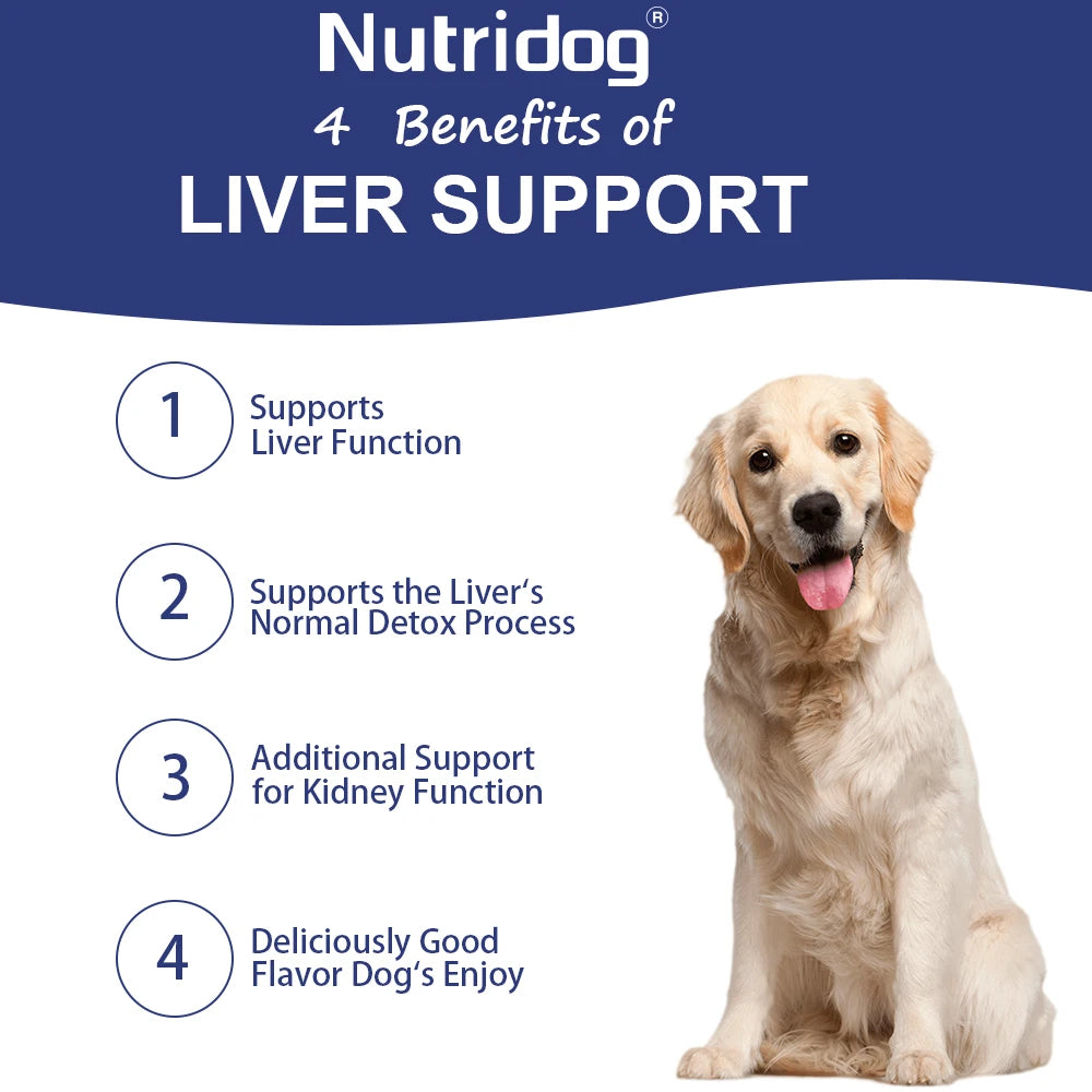 NUTRIDOG Dog Liver Support Chews Milk Thistle Curcumin Livers Detox Kidney Hepatic Support Chicken Flavor 120 PCS/Bottle