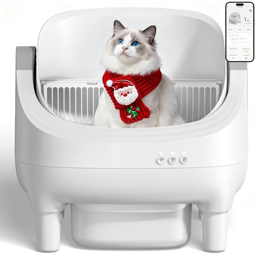 App-Controlled Open-Top Self-Cleaning Litter Box, 10L Capacity with Safety Sensor for Multiple Cats