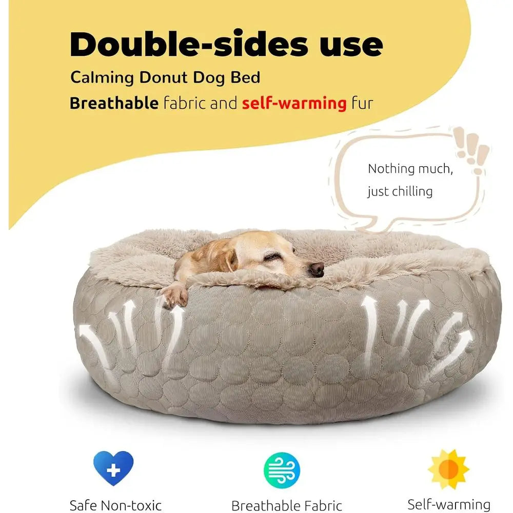 Orthopedic Round X-Large Dog Bed, 30x24x16in, Taupe, Cooling & Warming, Hypoallergenic Polyester for Medium to Large Dogs and Ca