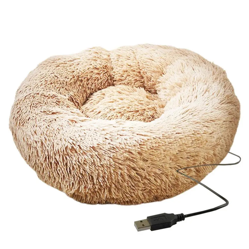 Soft Plush Pet Beds USB Heating Round Dog Bed Donut Round Beds For Small Medium Dogs And Cats Comfortable And Machine Washable