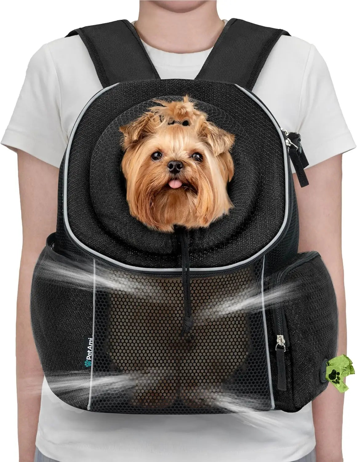 Dog Front Carrier Backpack, Adjustable Ventilated Chest Pack for Small Dogs & Cats, Up to 14 lbs, Black