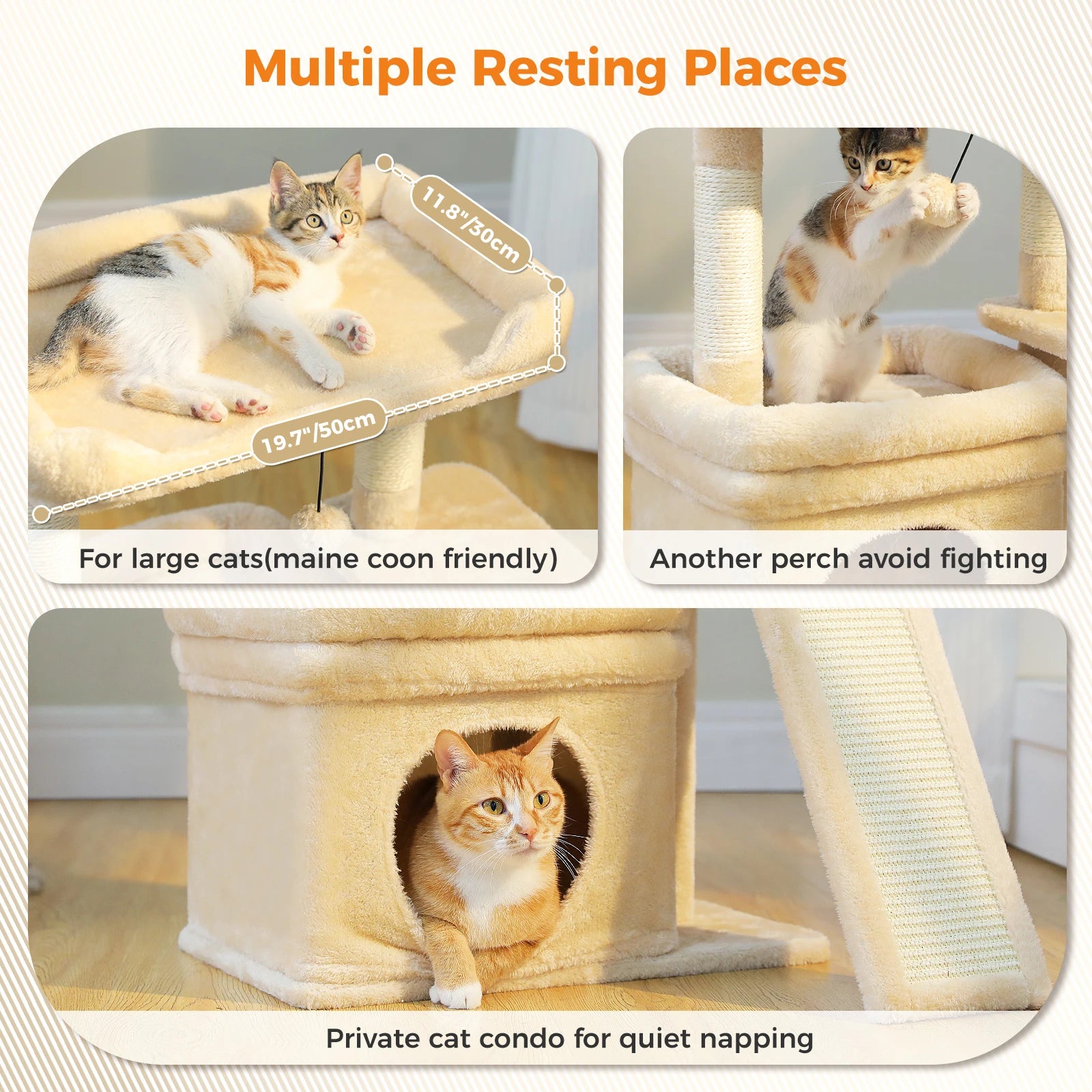 Small Cat Tree for Indoor Cat Tower with Sisal Scratching Post and Pad Wide Top Perch Large Cat Condo Cat Scratchers Cat Toys