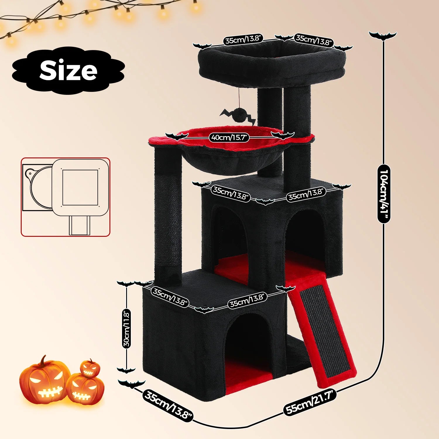 Gothic Cat Tree Black Cat Tower with Comfortable Condo,Natural Sisal Cat Scratching Post Perfect for Indoor Cats,Cat Accessories