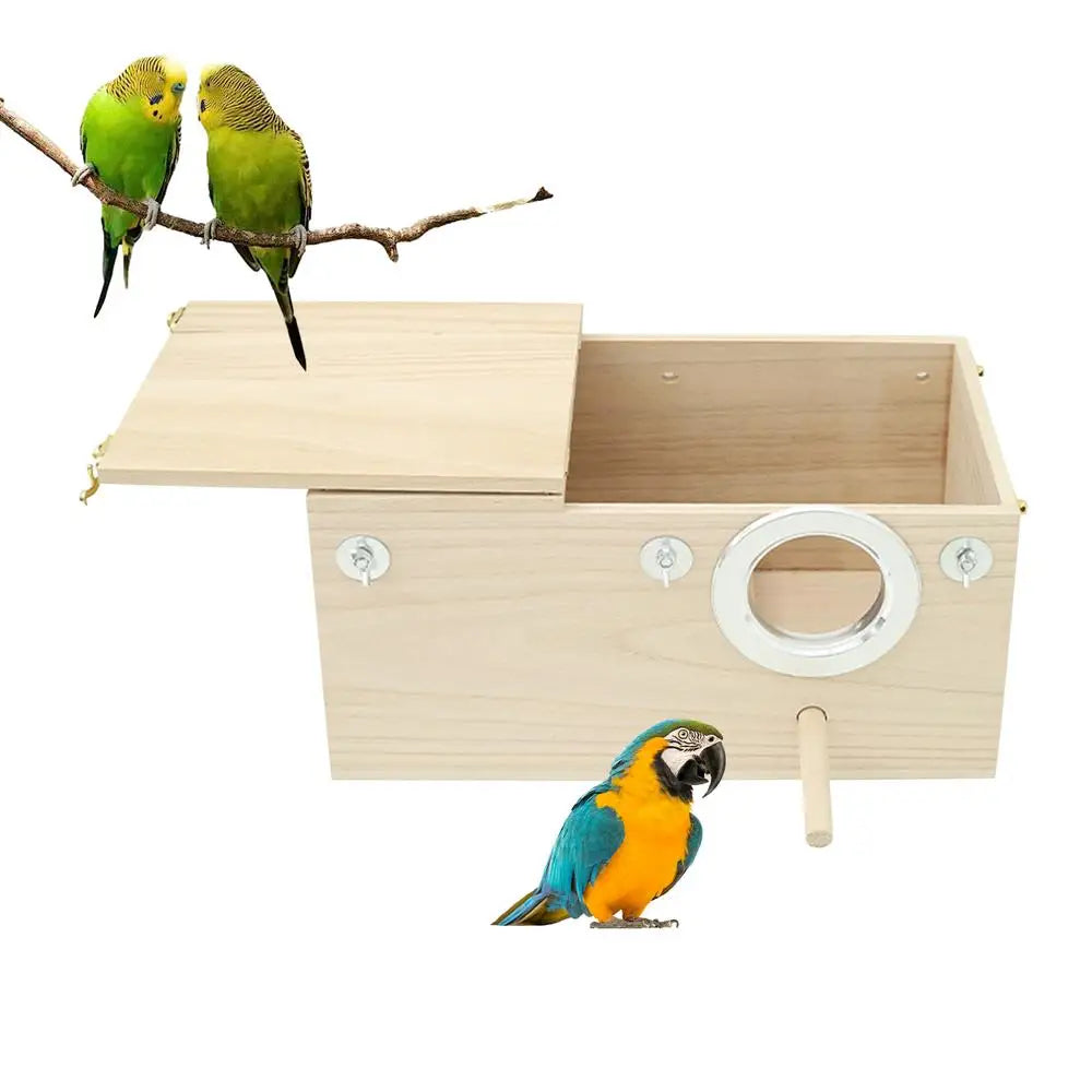 Wood Bird House Nest Birds Breeding Box With Perch Stand Spring Bird Parrot Breeding Decorative Cages Pet Accessories