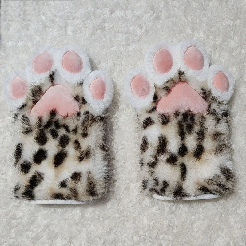 Faux Fur Snow Leopard Claws Fursuit Colorful Furry Cat Paw Halloween Dress Up Cosplay Costume Nail Tiger Claw Lolita Mittens