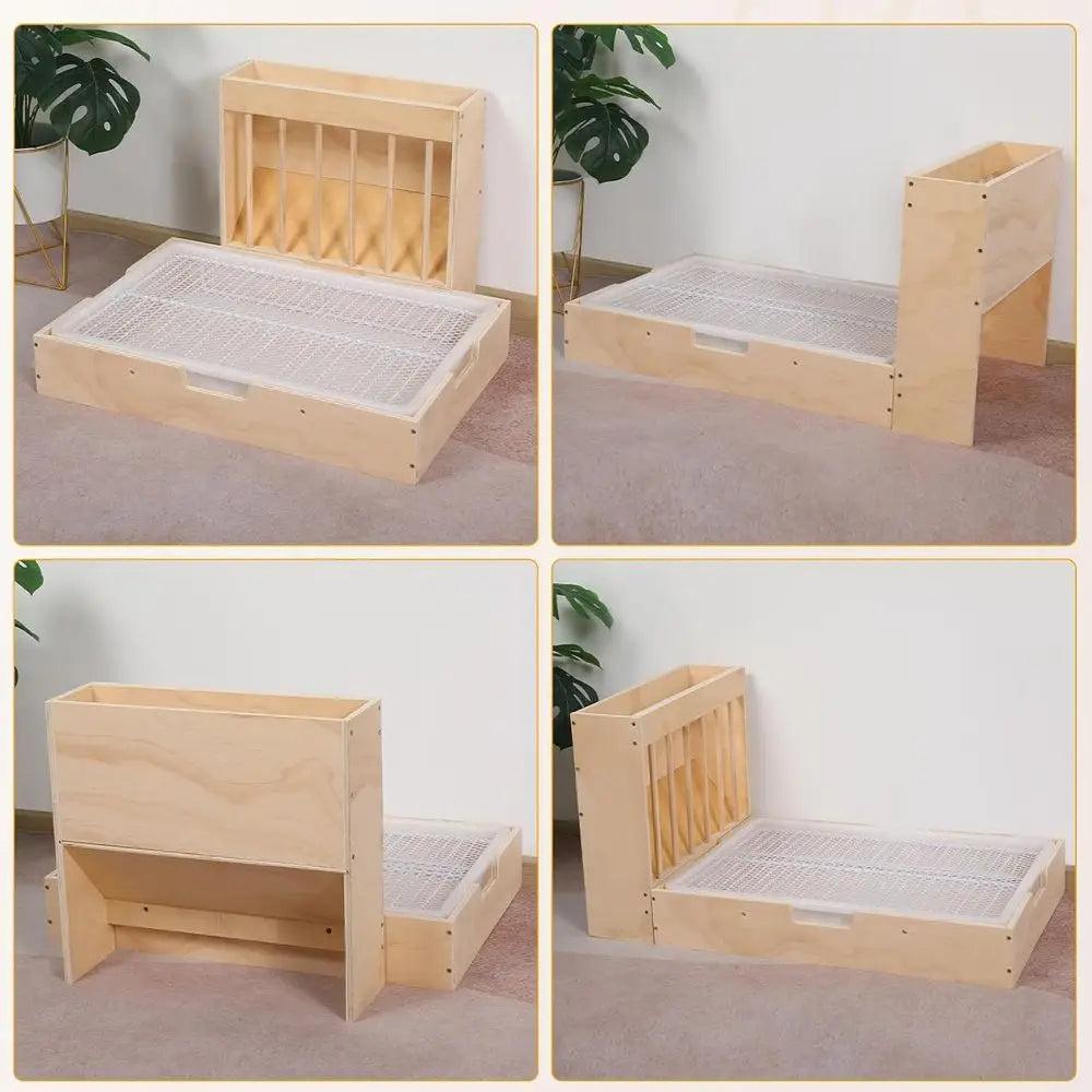 Extra-Large 2-in-1 Rabbit Hay Feeder & Litter Box Set, Wood, Mess Proof, for Guinea Pigs, Chinchillas, Hamsters, and Rabbits