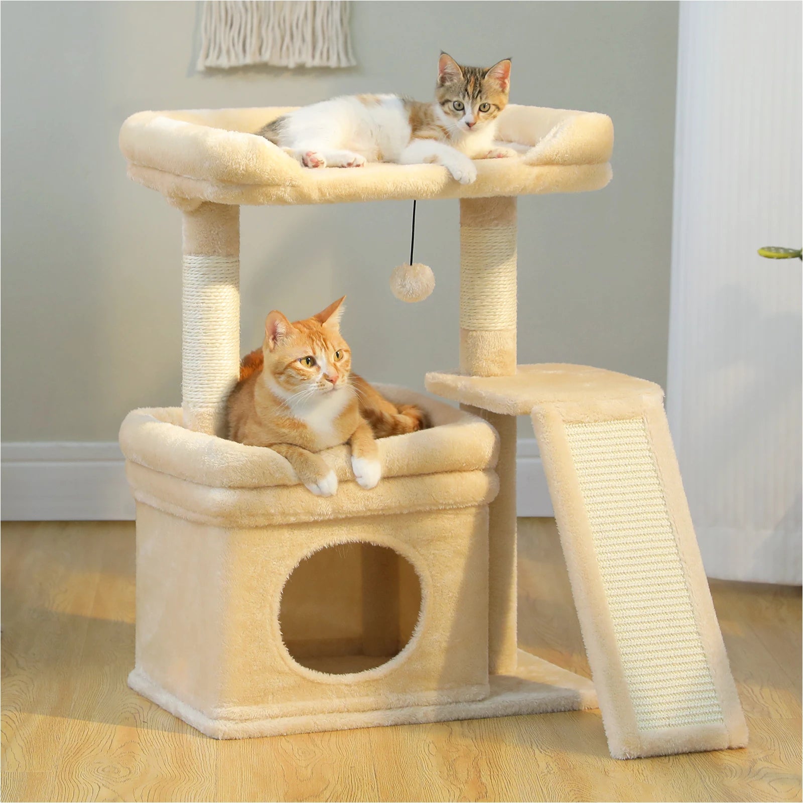 Small Cat Tree for Indoor Cat Tower with Sisal Scratching Post and Pad Wide Top Perch Large Cat Condo Cat Scratchers Cat Toys