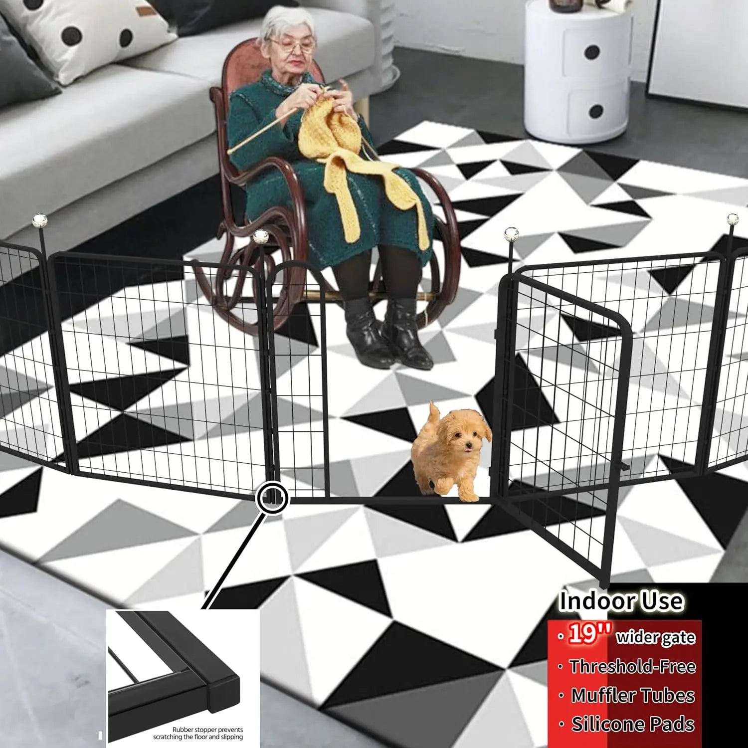 32'' Portable Dog Play Pen Indoor Outdoor, 12 Panel Metal Pet Fence with Easy Carry Straps for Medium Large Dogs