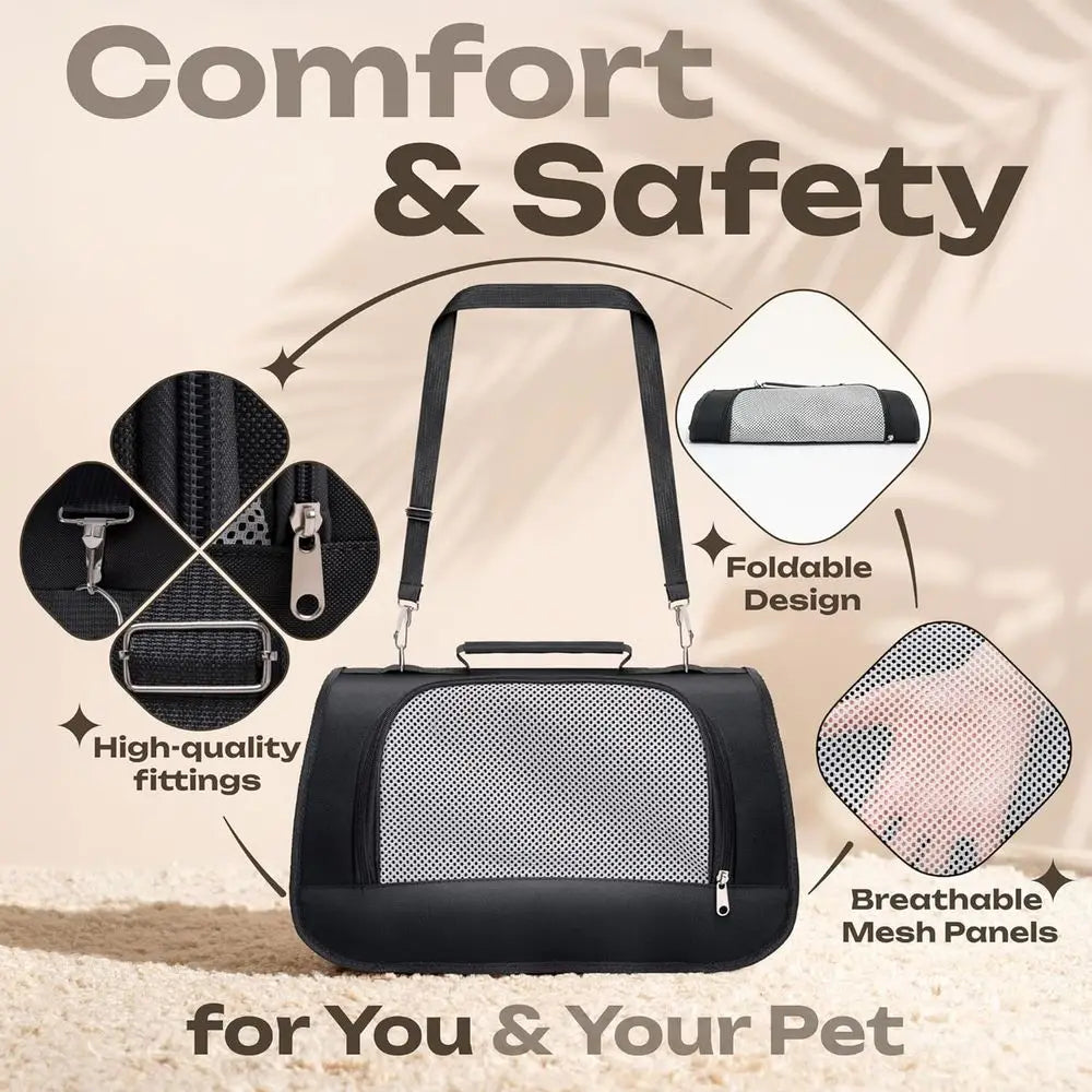 Small Pet Carrier for Cats, Rabbits, Guinea Pigs – Airline Approved Soft-Sided Travel Bag, Lightweight Dog Carrier, Ventilated &