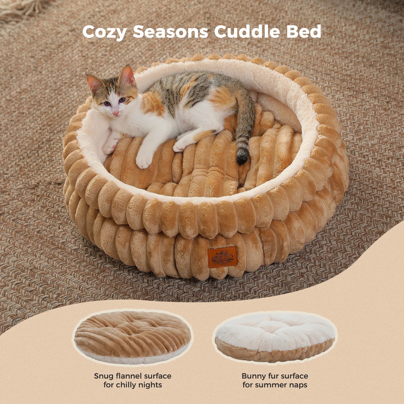 Dog Bed for Medium Dogs Cozy Cat Bed for Indoor Cats Washable Round Pet Bed House with Anti-Slip Bottom Suitable for All Seasons