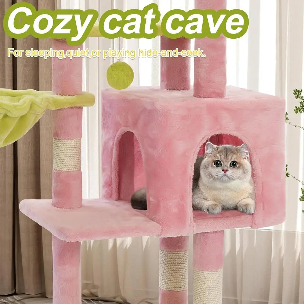 Pink Flower Perch Cat Tower for Large Indoor Cats, 41 Metal Frame Tree with Hammock and Scratching Post