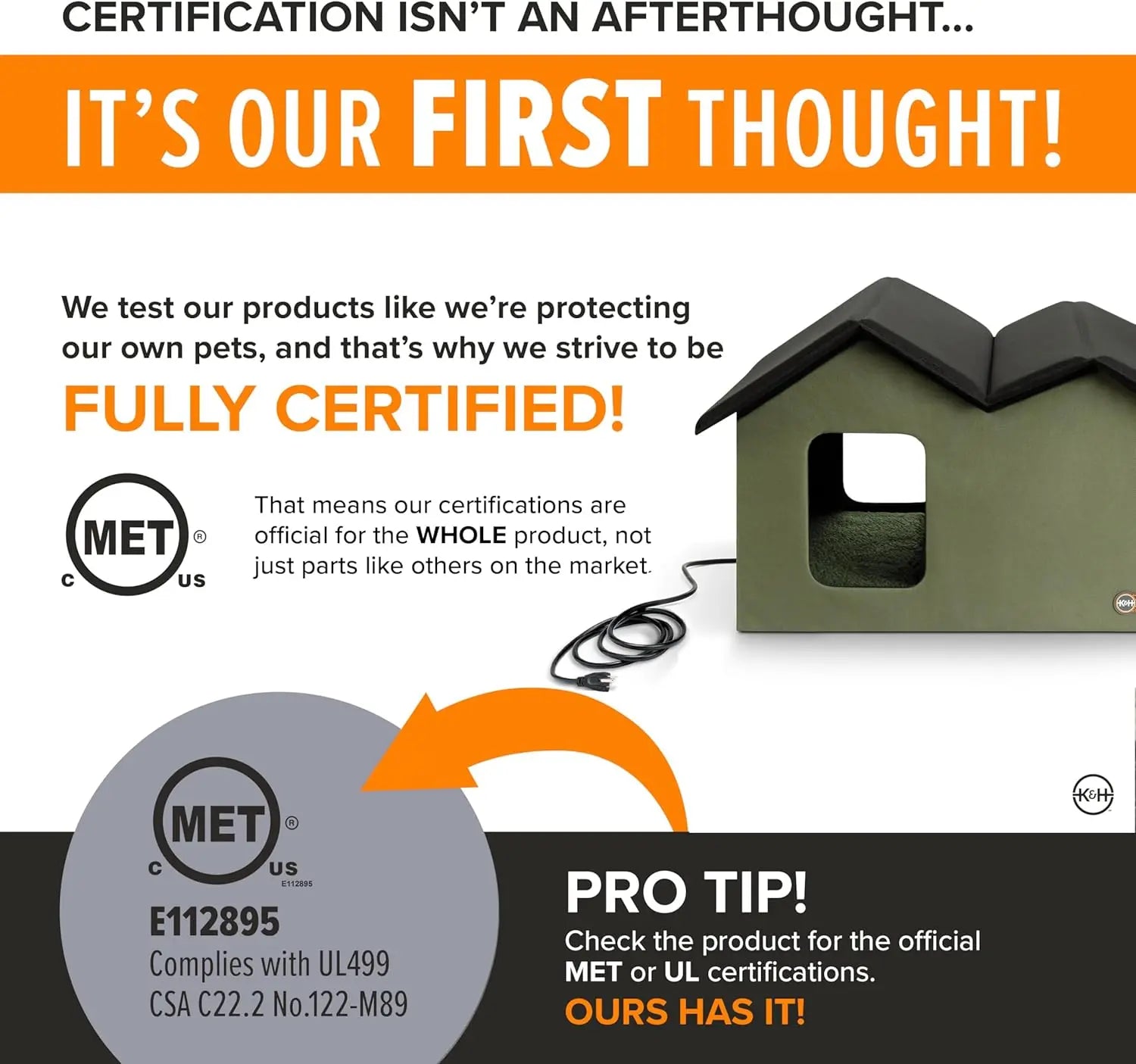 Extra-Wide Heated Outdoor Cat House with 2 Escape Doors, Insulated Weatherproof Shelter and Waterproof Heated Bed - Olive