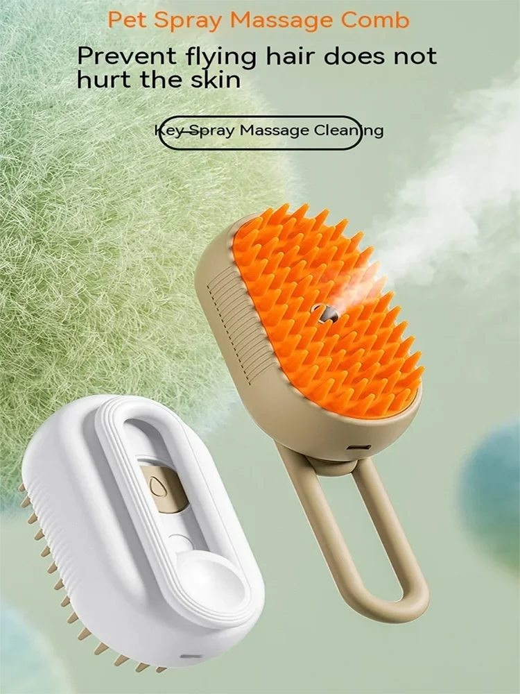 New Cat Dog Pet Spray Massage Brush One Button Steam Spray Folding Rotatable Floating Hair Bath Hair Removal Brush Comb