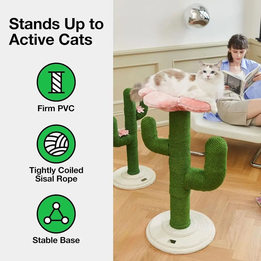 VETRESKA 41.3" Cat Scratching Post with Bed, Tall Cat Scratch Post for Indoor Cats, 2-in-1 Cat Tree Tower, Extra Large Sisal Cat