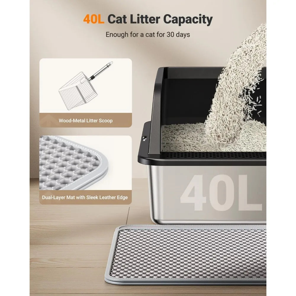 Extra Large Enclosed Metal Cat Litter Box with High Sides for Large Cats, Ideal for Privacy and Odor Control