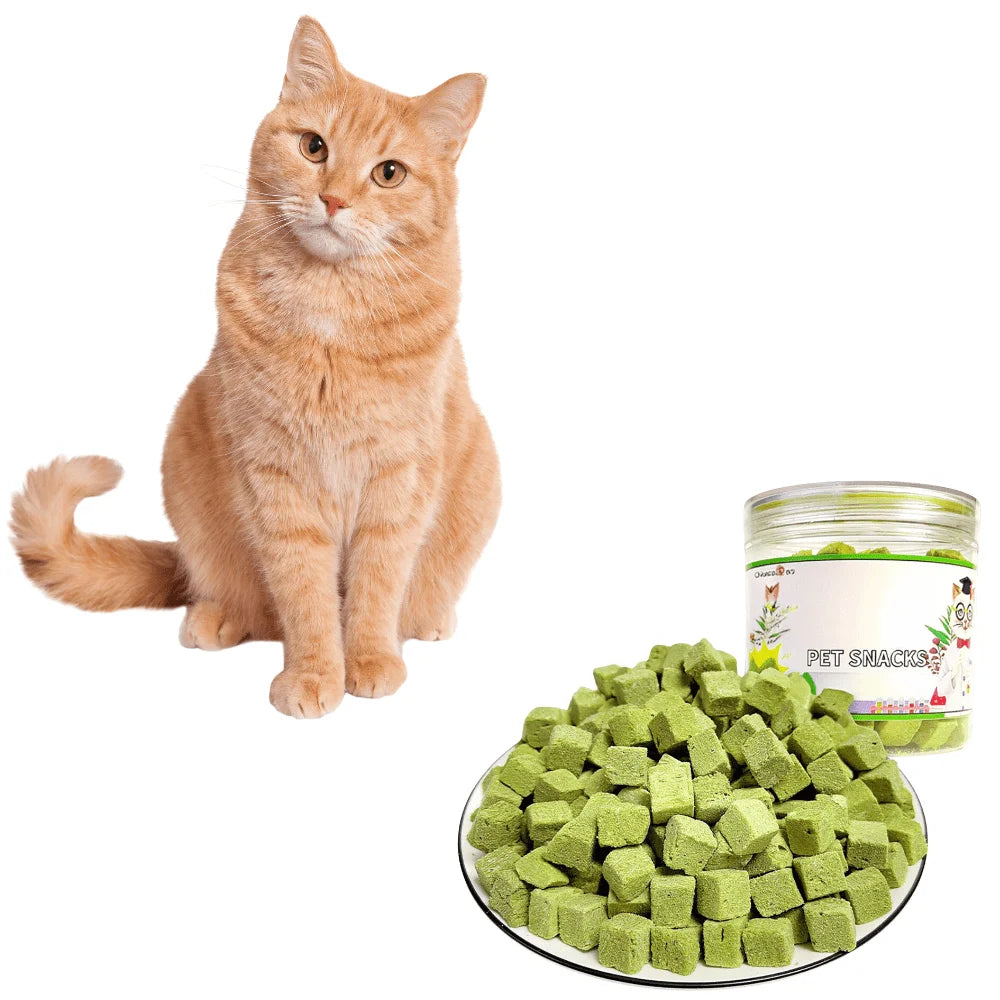 3.8oz/100g Cat Grass Treats for Hairball Support and Teeth Cleaning, Chicken Flavored Hairball Treats for Cats