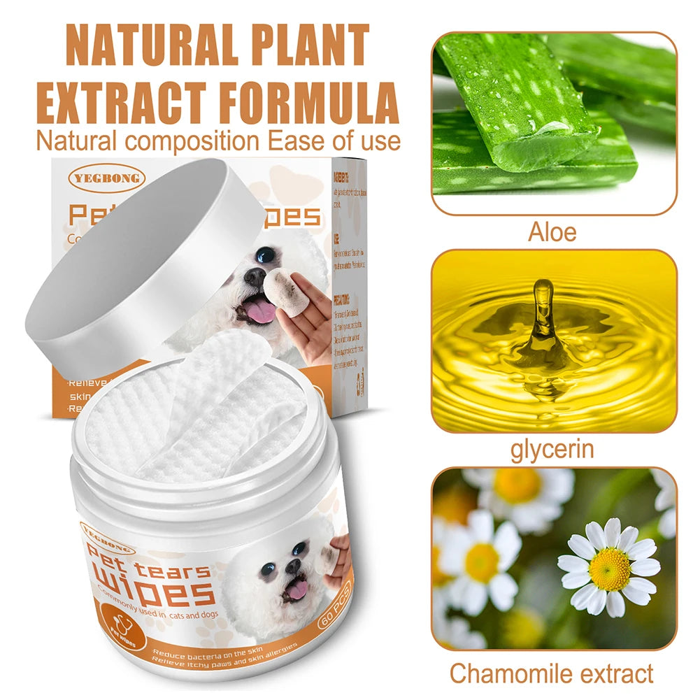 60pcs/set Wet Wipes Universal Disposable Non-woven Cleaning Wipes Ear Stain Remover Dog Cat Wipes Grooming Tools Pet Accessories