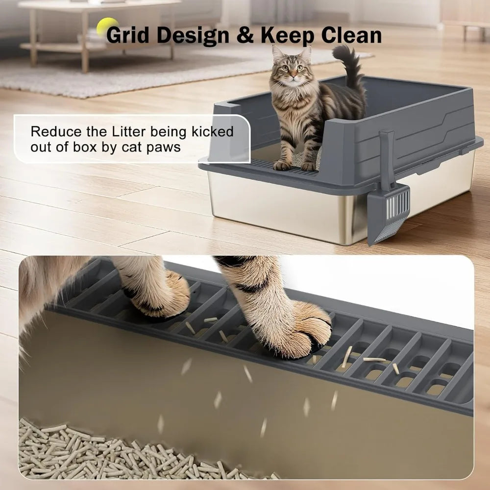 Stainless Steel Litter Box Extra Large for Big Cats Multi-Cats, Jumbo Extra Large Metal Cat Litter Box with High Sided Lid, Anti