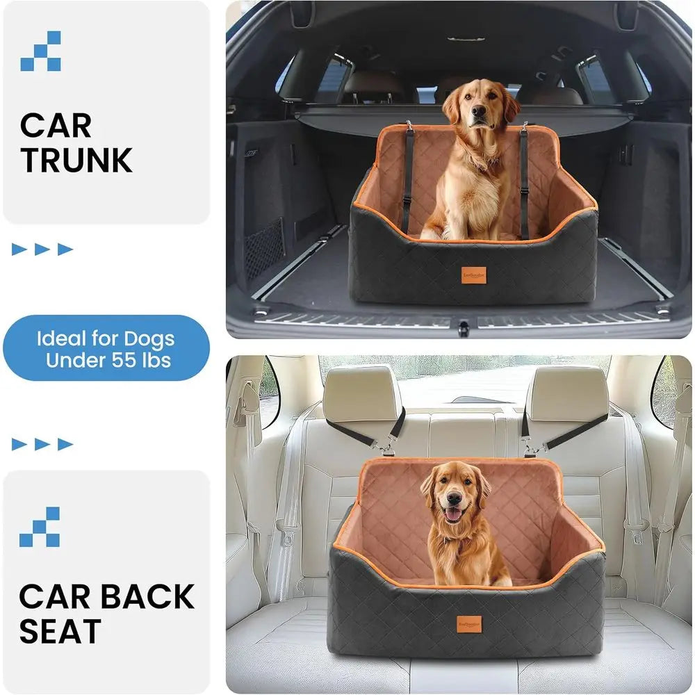 Medium Dog Car Seat with Safety Straps and Waterproof Padding - Portable Booster Bed for Cars, Trucks, and SUVs, Suitable for Pe