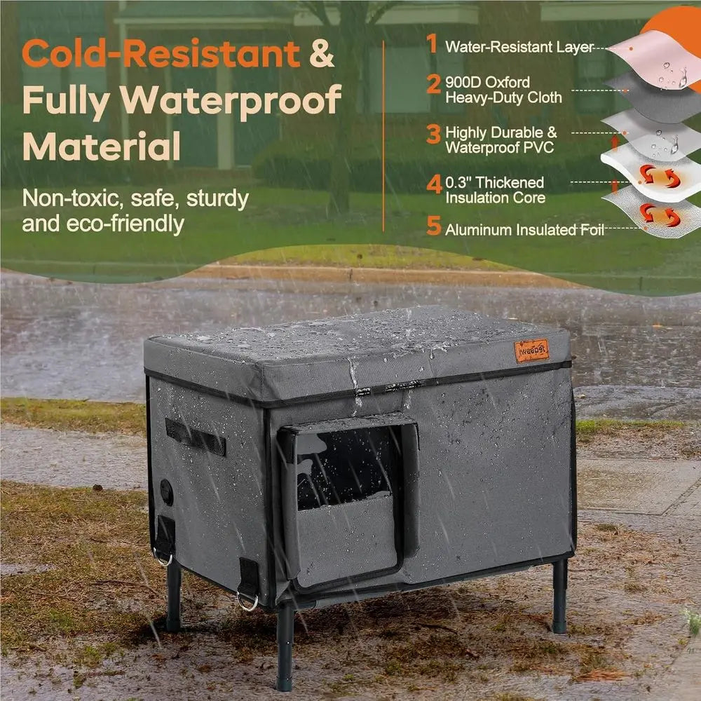 Durable Weatherproof Outdoor Cat House for Winter, Insulated Shelter for Medium Cats and Strays