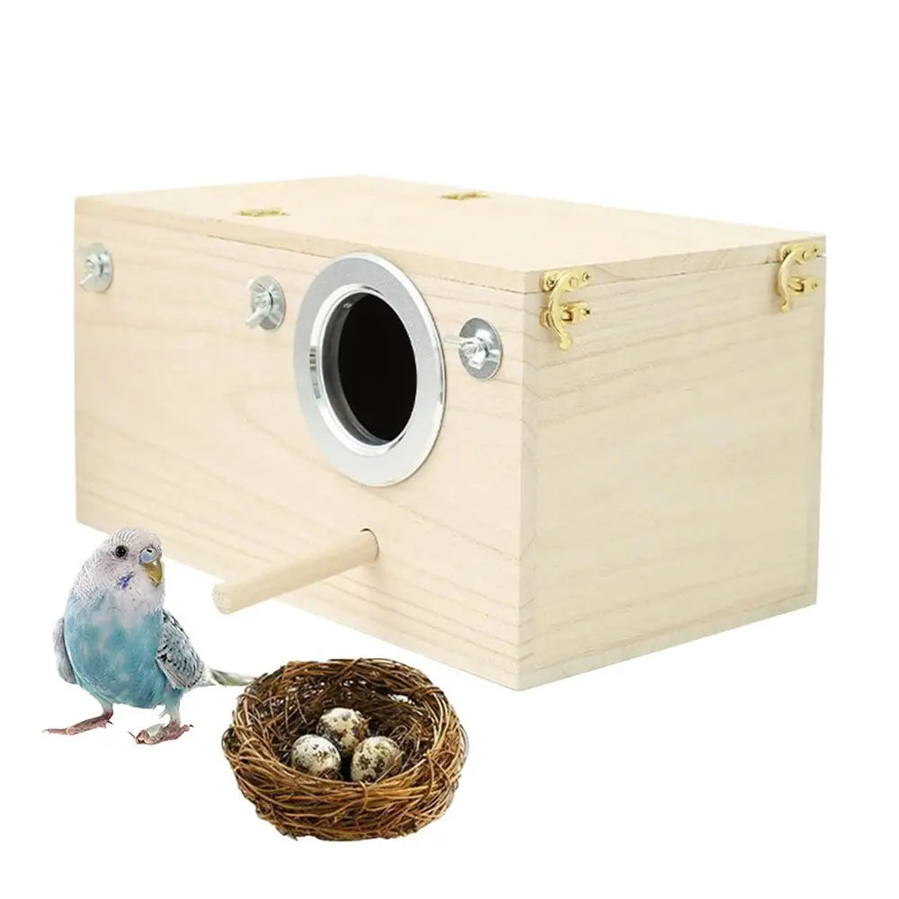 Wood Bird House Nest Birds Breeding Box With Perch Stand Spring Bird Parrot Breeding Decorative Cages Pet Accessories