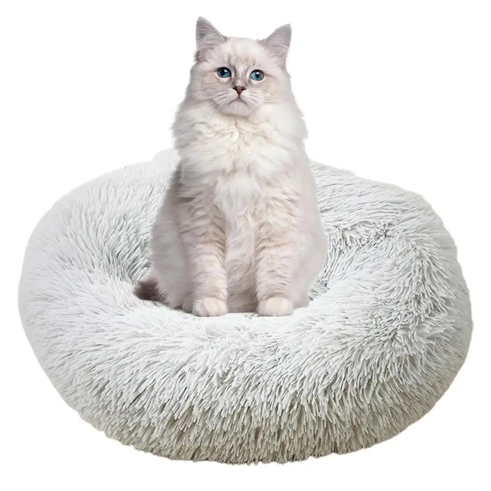 Round Dog Bed Soft Plush Pet Beds USB Heating Donut Round Beds for Dog Cat Comfortable House Pet Supplies Accessories