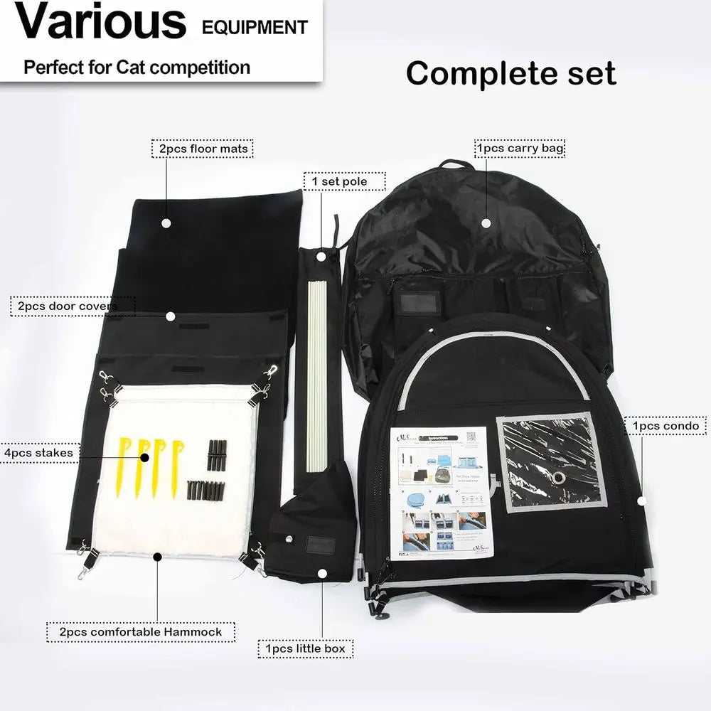 Collapsible Pet Carrier for Cats: Travel Carrier with Hammock, Mat, Litter Box & Carry Bag