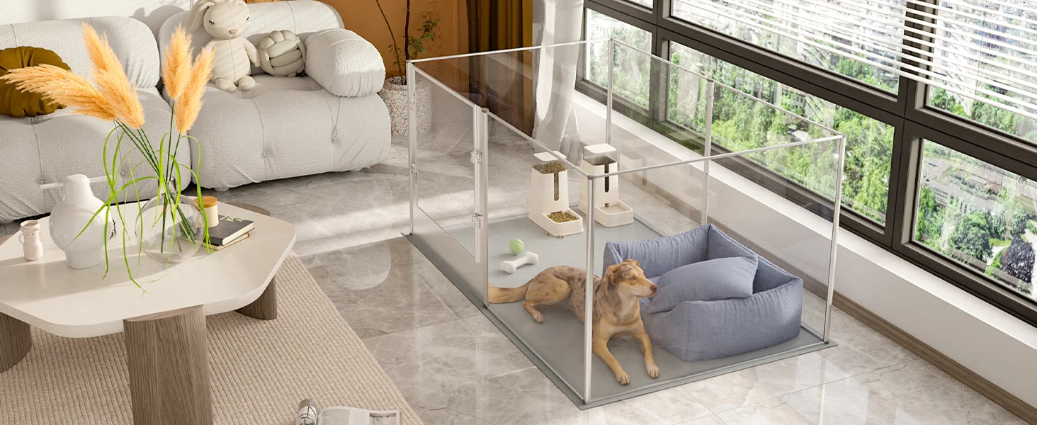 1Pc Large Acrylic Dog Playpen Cage Whelping Pen Box Indoor Enclosure Pet Clear Fence Puppy Playpen with Waterproof Fertility Pad
