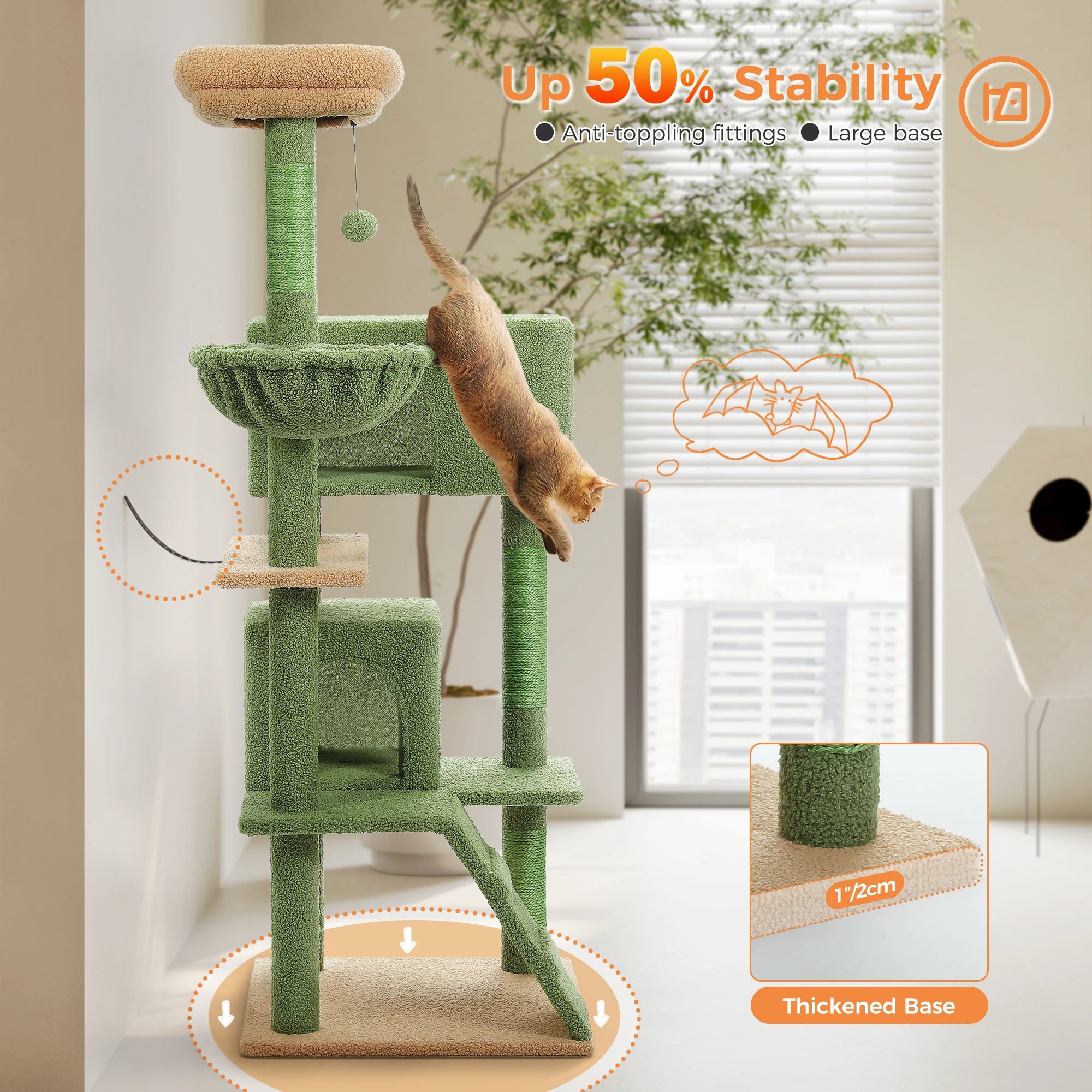 Cat Tree with Toy Cat Tower condo for Indoor Cats Cat House with Padded Plush Perch Cozy Hammock and Sisal Scratching Posts