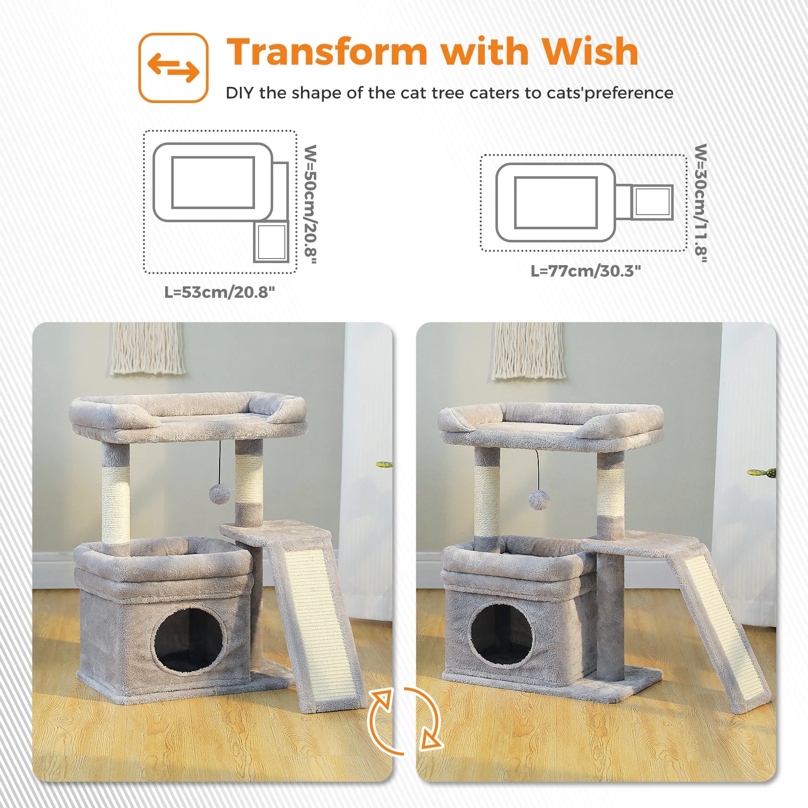 Small Cat Tree for Indoor Cat Tower with Sisal Scratching Post and Pad Wide Top Perch Large Cat Condo Cat Scratchers Cat Toys