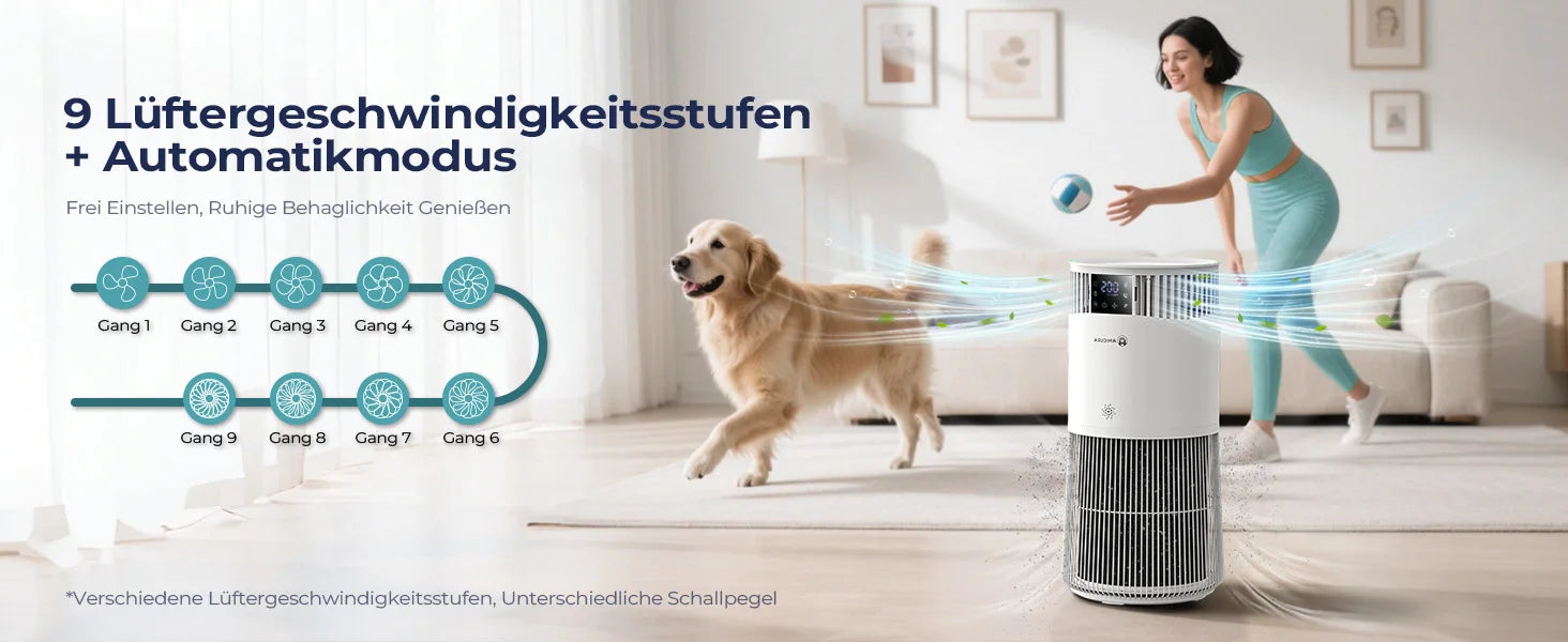 Amicura P2 Air Purifier for Pet Allergy Sufferers 843 m³/h Pet Hair Removal 450 CADR 99% Odour Neutralisation H13 Filter Against