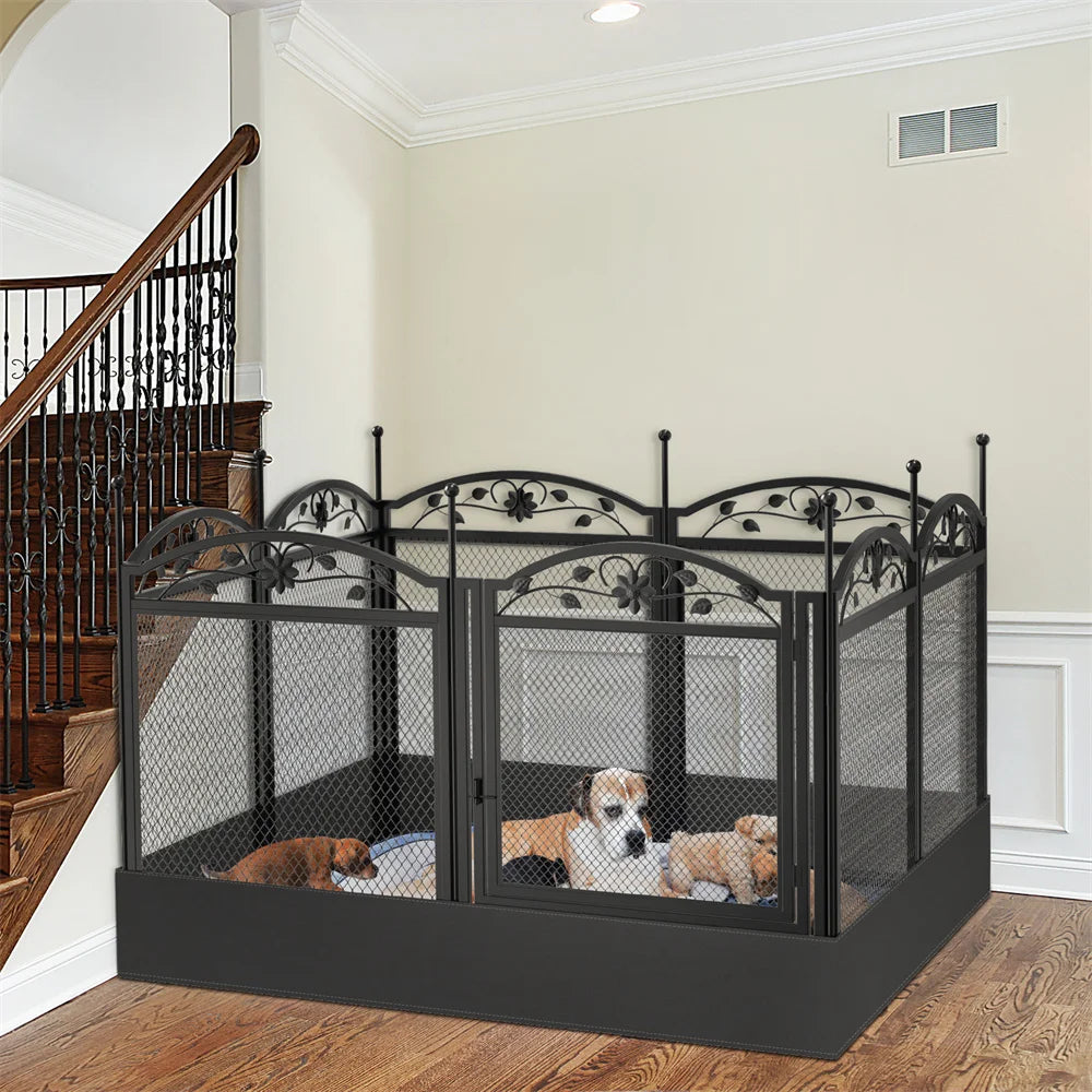 Heavy Duty Large Dog Playpen Pet Exercise Run Enclosure Fence Pet Whelping Pen Box with Waterproof Fertility Mat Indoor Outdoor