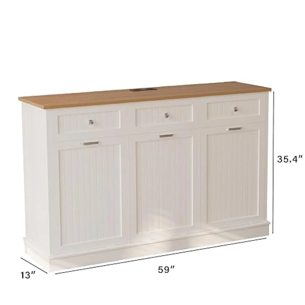 HOME.Triple Tilt Out Trash Can Cabinet 30 Gallon, 3 in 1 Garbage Can Recycling Cabinet, 59 INCH Trash Recycling Compost