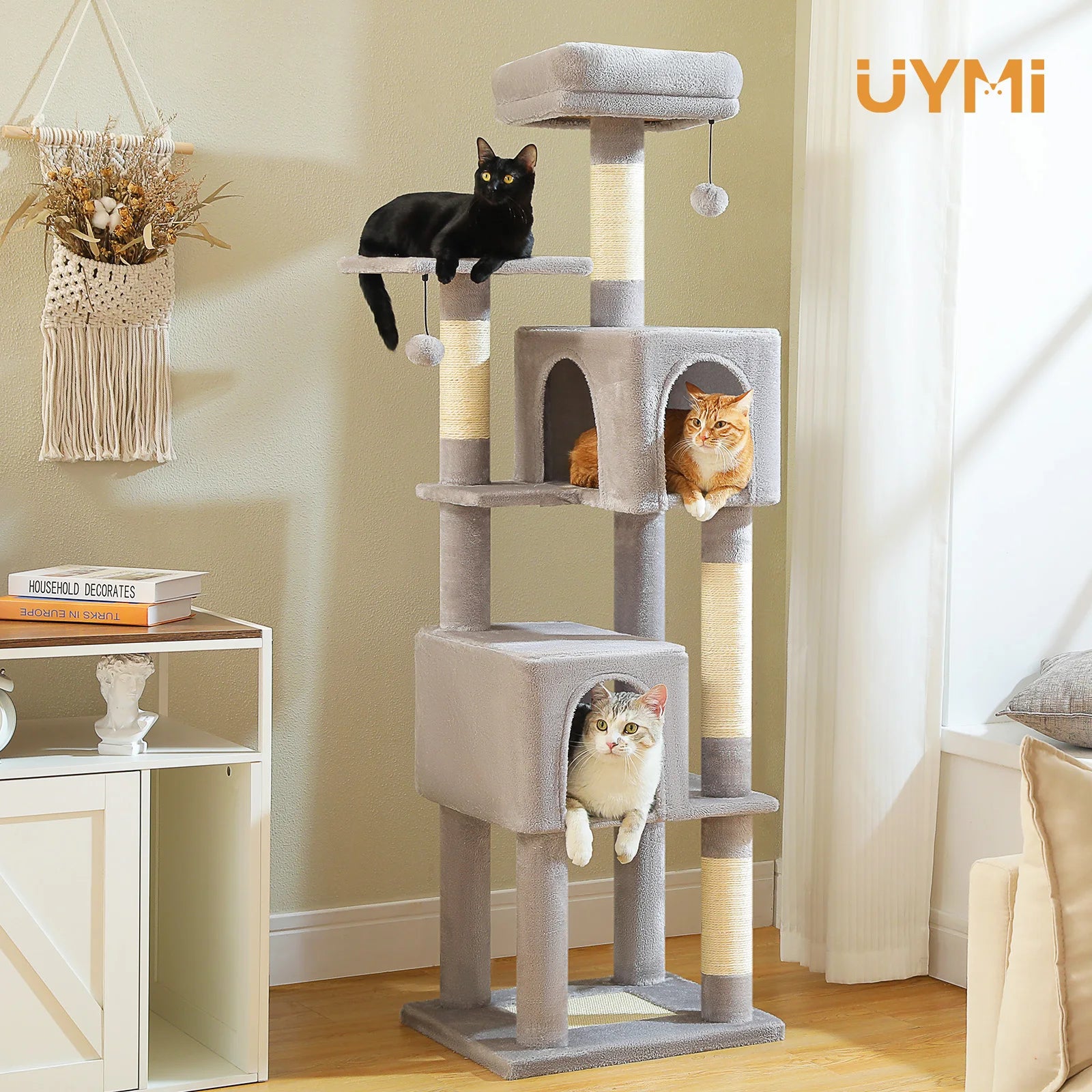 Multi-Level Cat Tree for Indoor Large Cat Tower with 2 Spacious Condos Scratching Posts Scratching Pad Cat Accessories Cat Toys
