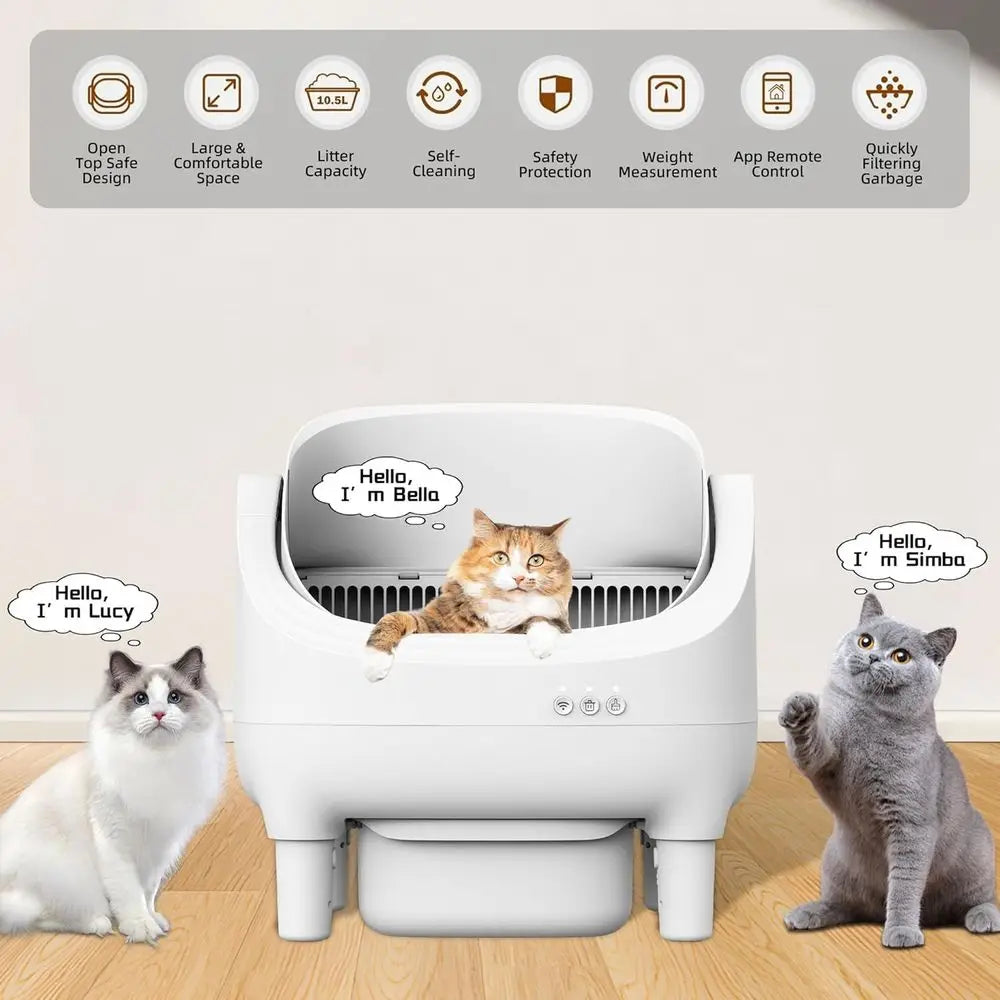 Smart Self-Cleaning Litter Box for Medium Cats & Kittens with App Control, Safety Features, and Wide Entry,Customized