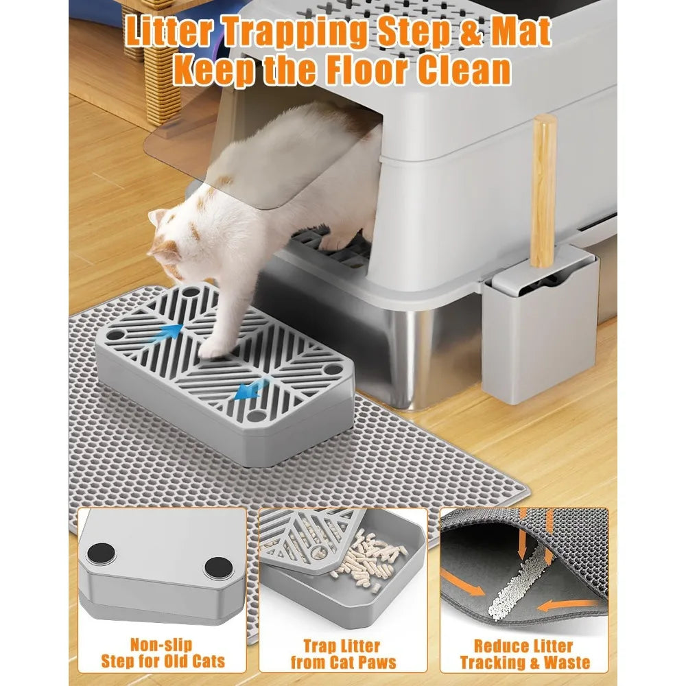 Extra Large Enclosed Metal Cat Litter Box with Lid for Large Cats, XL Covered Pet Waste Management Solution