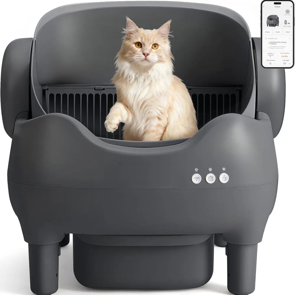 Self Cleaning Litter Box, Automatic Cat Litter Box with APP Control, Odor-Free Waste Disposal Includes Trash Bags, Large Waste,C