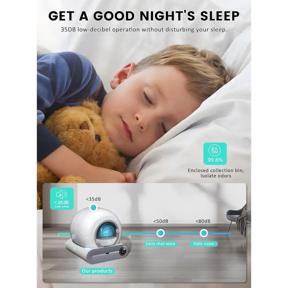 Smart Self-Cleaning Litter Box for Multiple Cats, 74L Capacity, Negative Ion Sterilization, App-Controlled with 3 Litter Bags