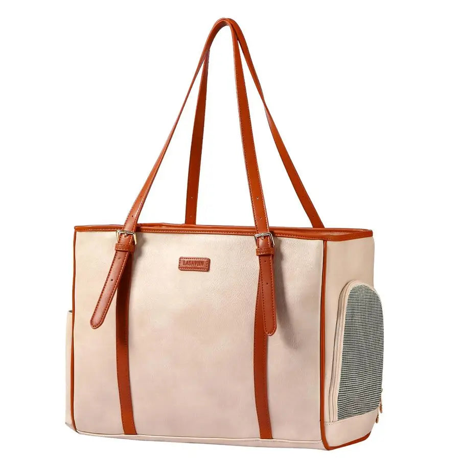 Dog Purse Pet Carrier Leather Bag for Small Dogs Cats Puppy, Portable Tote Bag Airline Approved SoftSided Carriers Beign