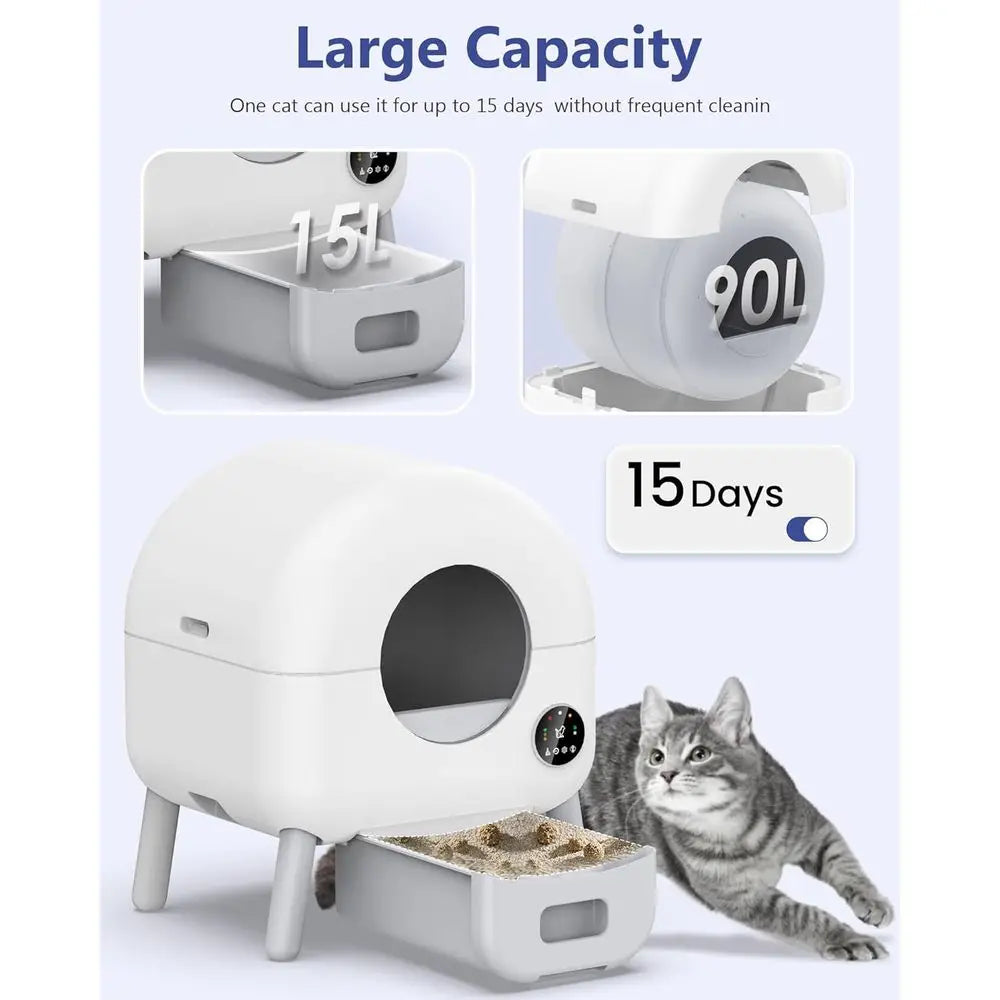 Smart Automatic Cat Litter Box for Multiple Felines with Dual Safety, App Control, and Easy Cleanup