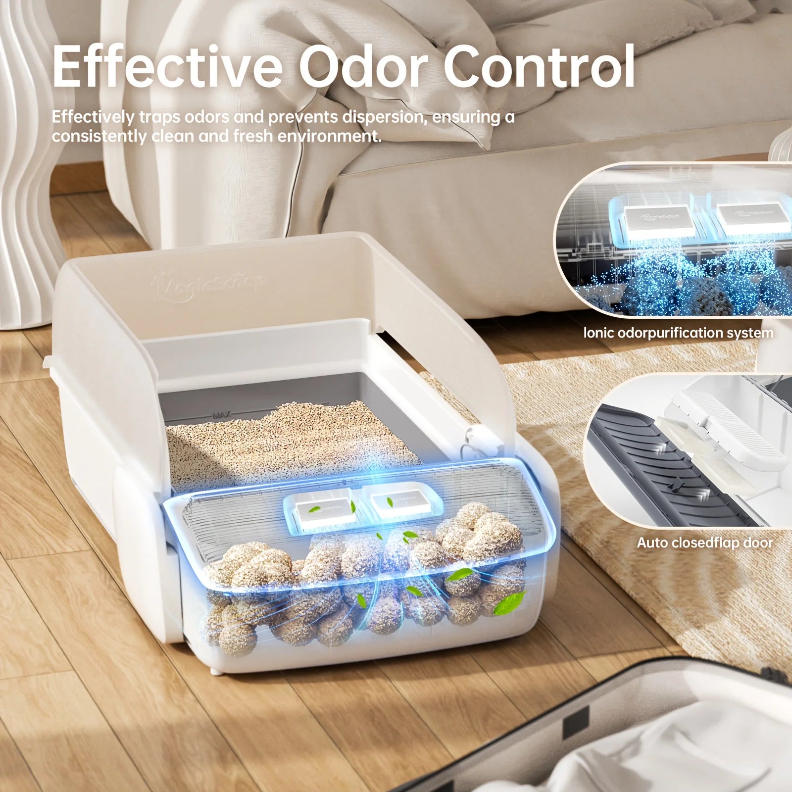 Self Cleaning Automatic Cat Litter Box Robot Open Top Large Capacity App Control Anti Pinch Odor Free Waste System MultiCat Free