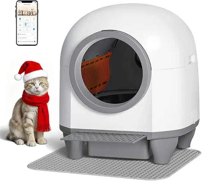 Smart Self-Cleaning Cat Litter Box, 90L High-Capacity, Multi-Cat Home, App-Enabled Safety, Litter Mat & Bag Included (Gray)