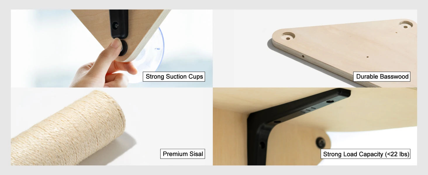 Mewoofun Cat Window Perch Hammock with Climbing Steps and Scratching Post Wooden Window Mounted Cat Bed for Indoor Cats