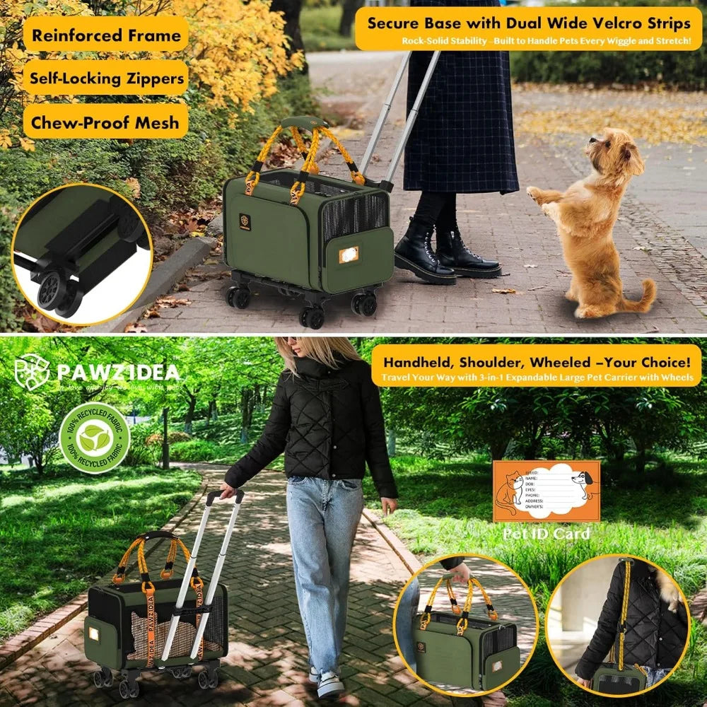 Expandable Pet Carrier with Wheels, 18X11X11 TSA Airline Approved Cat Carrier for 2 Cats Under Seat, Foldable Soft-Side