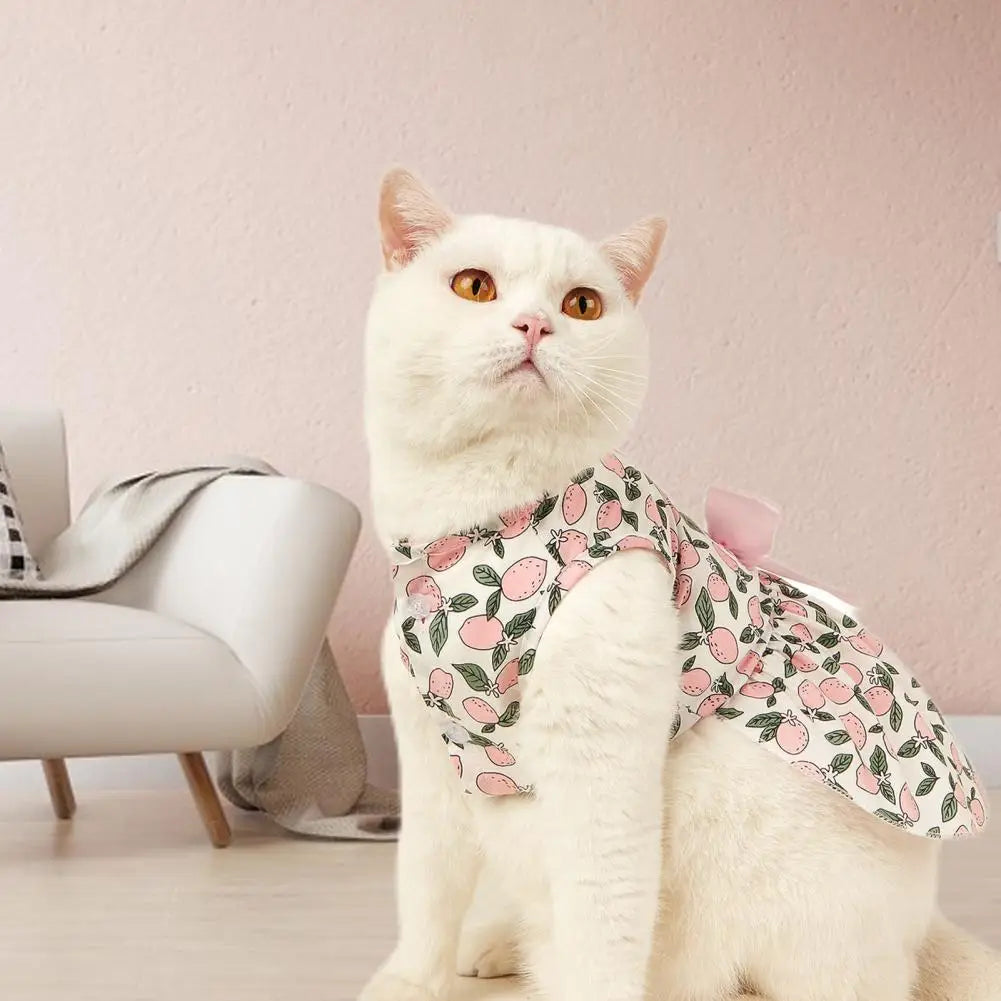 Beautiful Pet Skirt Decorating Cat Skirt Breathable Lemon Printing Summer Dog Two-legged Clothes